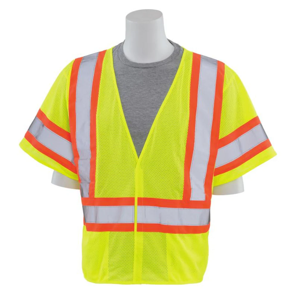ERB Safety S682P Class 3 Contrasting Trim Mesh Vest (Hi-Viz Lime) Pack of 7