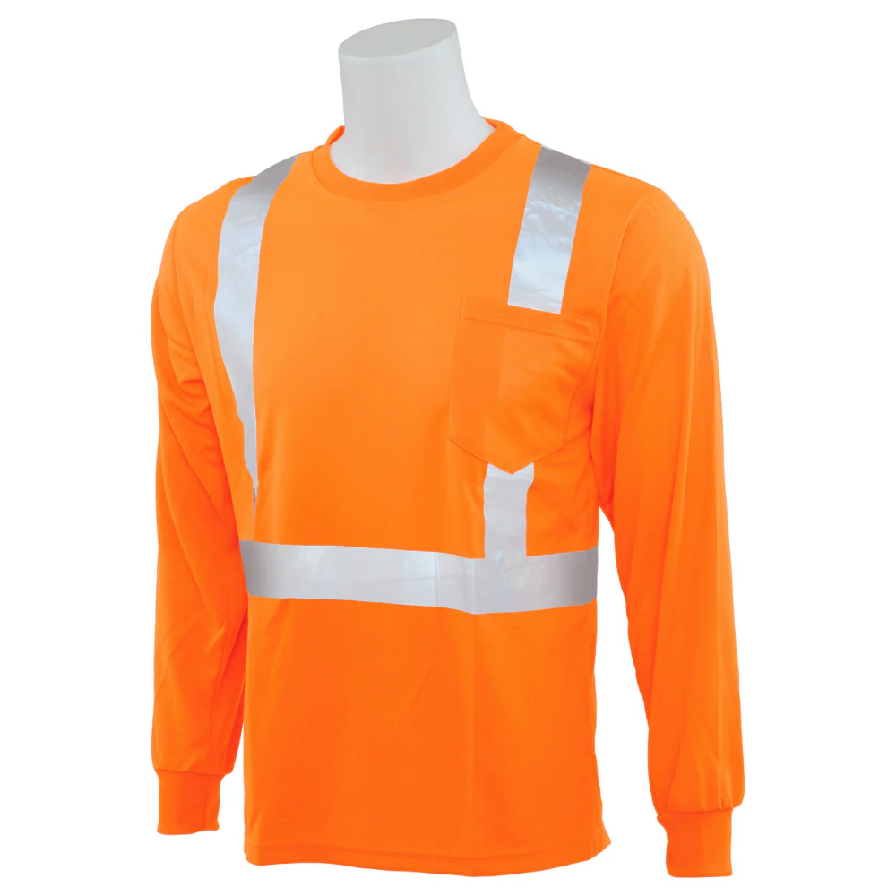 ERB Safety 9007S ANSI/ISEA Type R Class 2 Long Sleeved T-shirt (Hi-Viz Orange) Pack of 6 - Image 2