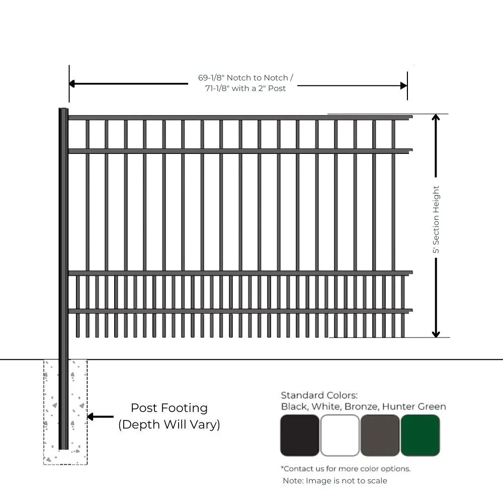 Commercial Fence 5’ H x 6’ W Aluminum Long Islander Style - iDeal - Image 4