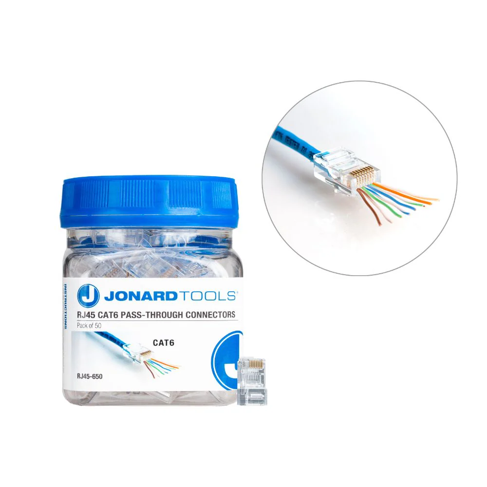 Jonard Tools CAT6 RJ45 Pass-Through Connectors (Pack of 50) | JON-RJ45-650