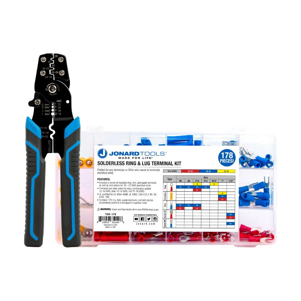 Jonard Tools Solderless Ring/Lug Terminal Kit with Crimper | JON-TCK-178X