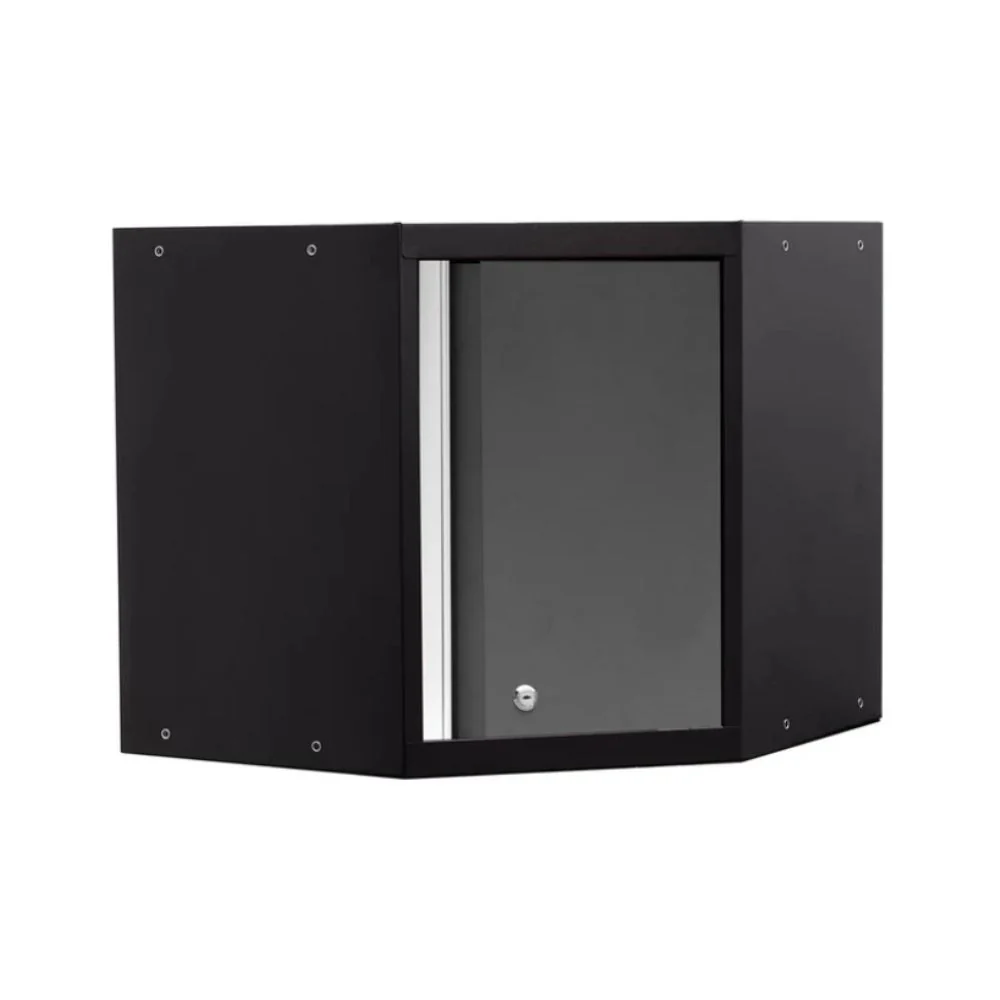 NewAge Products Pro Series Corner Wall Cabinet - Black Frame with Gray Door | NEW-52001