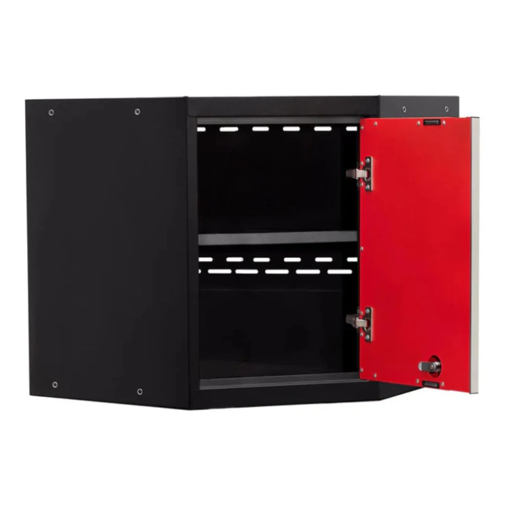 NewAge Products Pro Series Corner Wall Cabinet - Black Frame with Red Door | NEW-52201 - Image 2