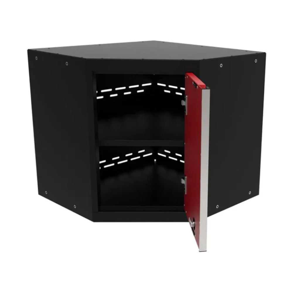 NewAge Products Pro Series Corner Wall Cabinet - Black Frame with Red Door | NEW-52201 - Image 3