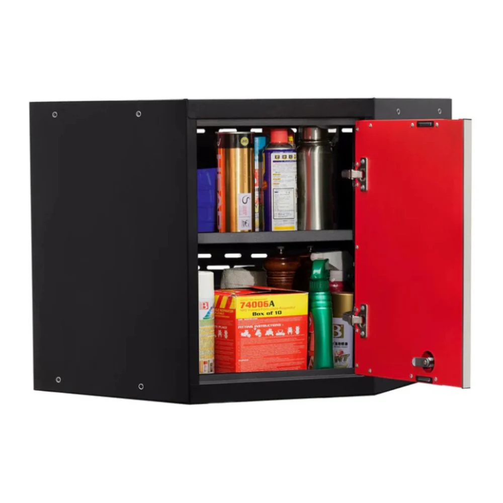 NewAge Products Pro Series Corner Wall Cabinet - Black Frame with Red Door | NEW-52201 - Image 4