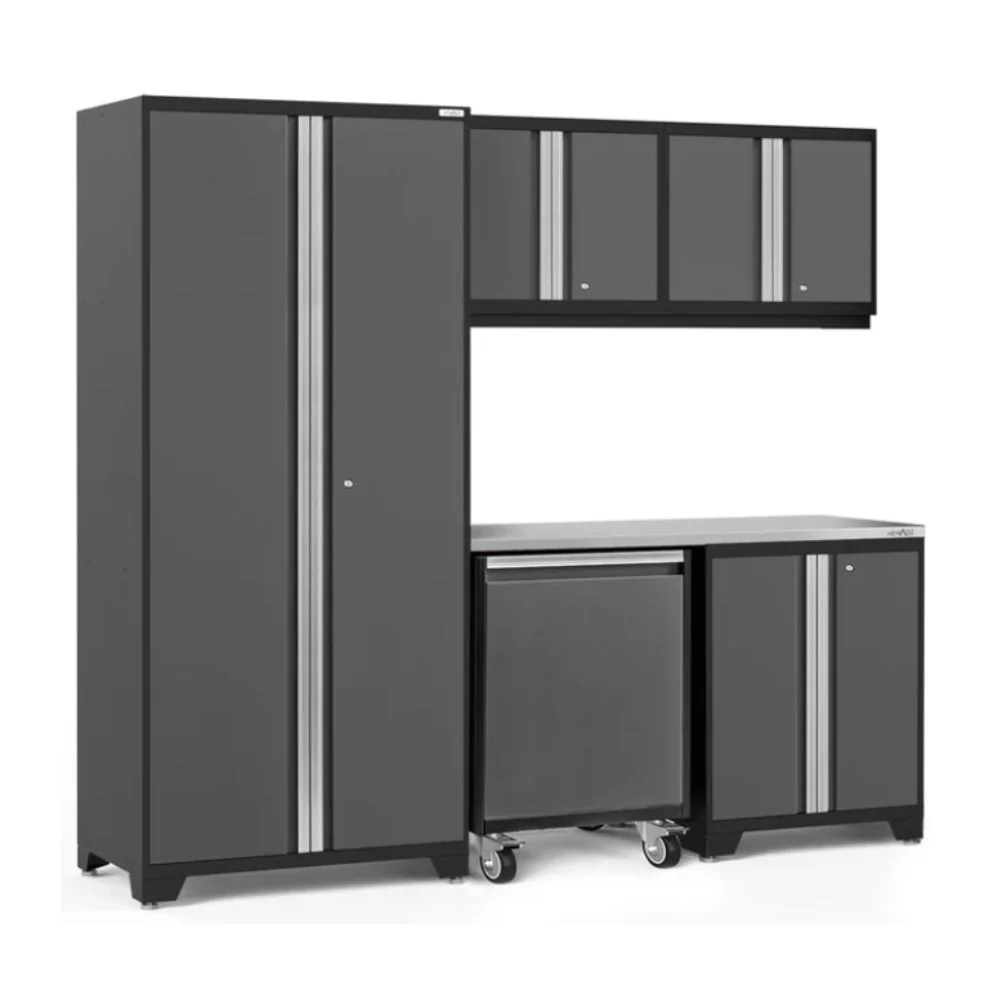 NewAge Products Pro Series 6 Piece Cabinet Set - Black Frame/Gray Door - Image 2