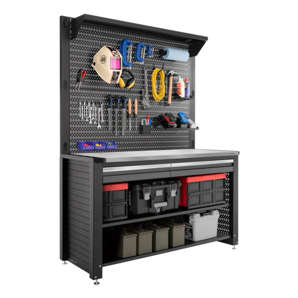 NewAge Products Pro Series 62" Workstation - Black Frame/Gray Door with 30-pc. Accessory Kit - Image 4