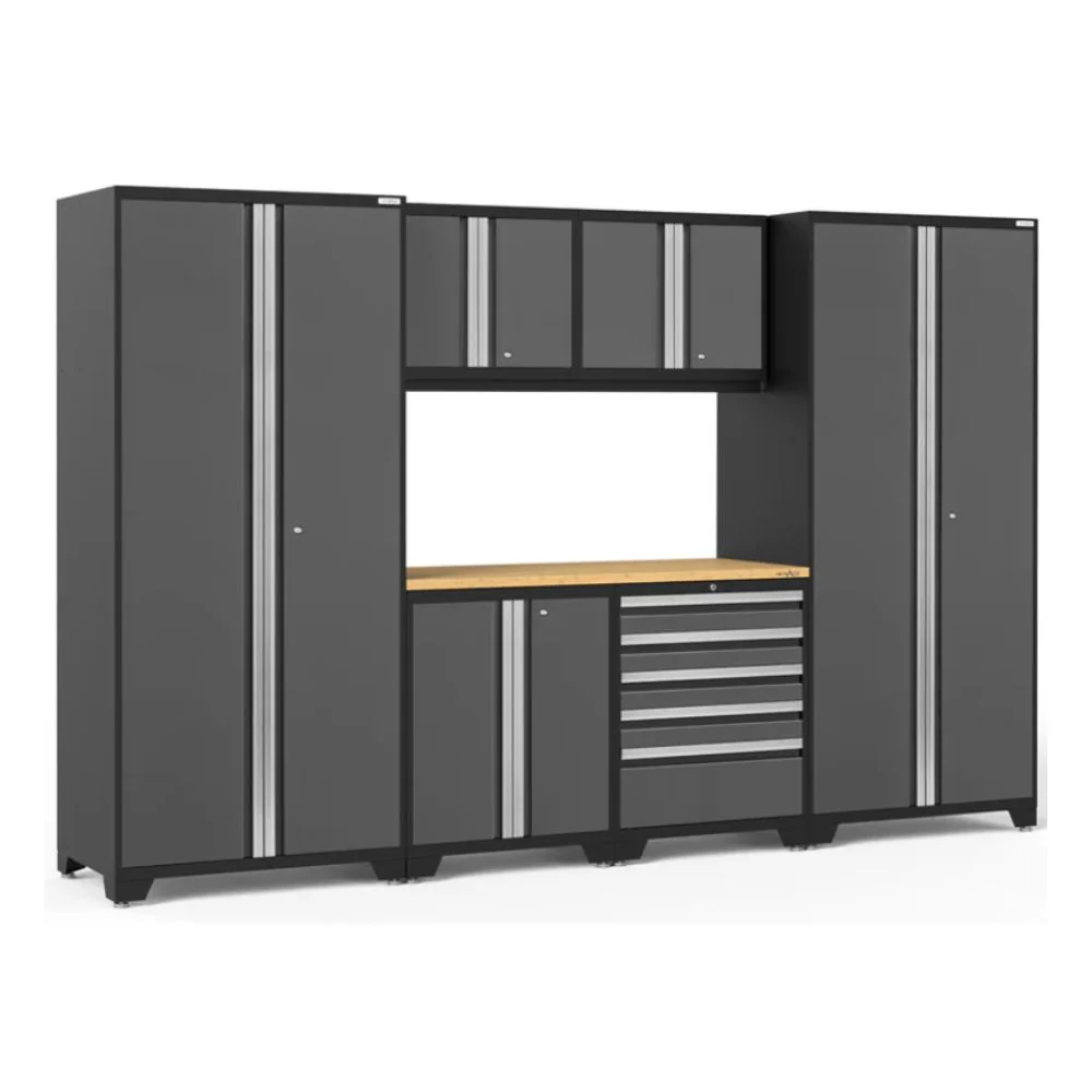 NewAge Products Pro Series 7 Piece Cabinet Set - Black Frame /Gray Door