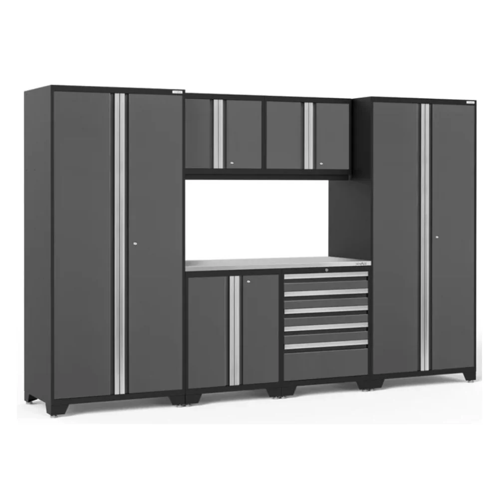 NewAge Products Pro Series 7 Piece Cabinet Set - Black Frame /Gray Door - Image 2