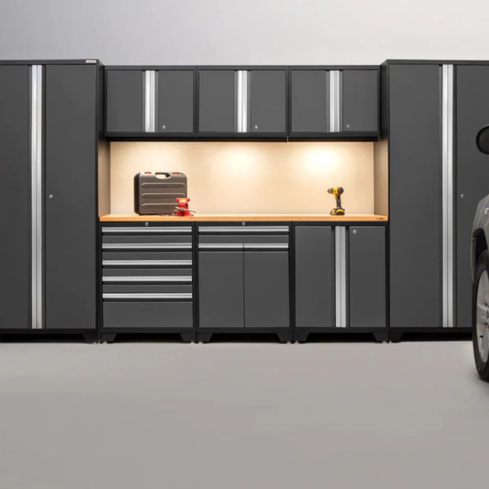 NewAge Products Pro Series 7 Piece Cabinet Set - Black Frame /Gray Door - Image 4