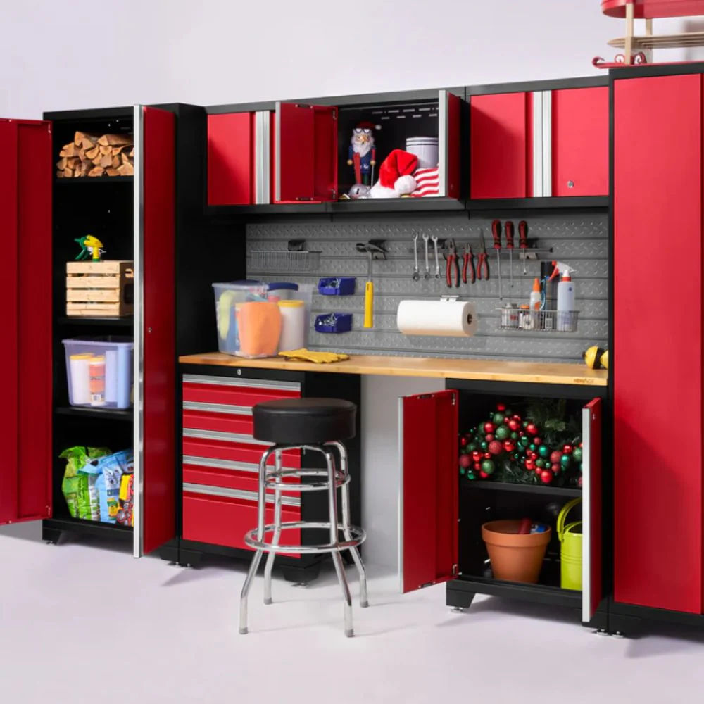 NewAge Products Pro Series 7 Piece Cabinet Set - Black Frame/Red Door - Image 4