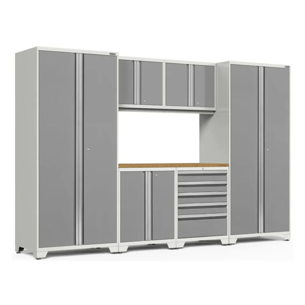 NewAge Products Pro Series 7 Piece Cabinet Set - White Frame/Platinum Door