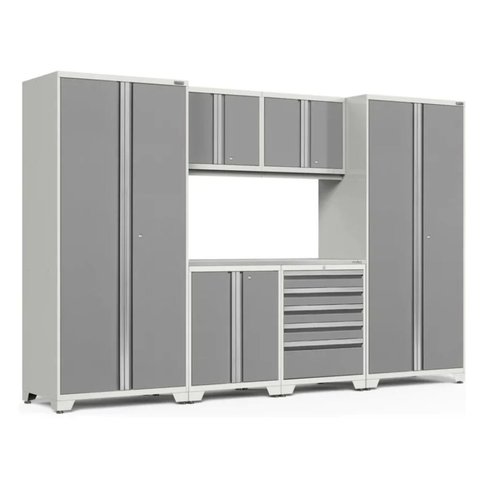 NewAge Products Pro Series 7 Piece Cabinet Set - White Frame/Platinum Door - Image 2