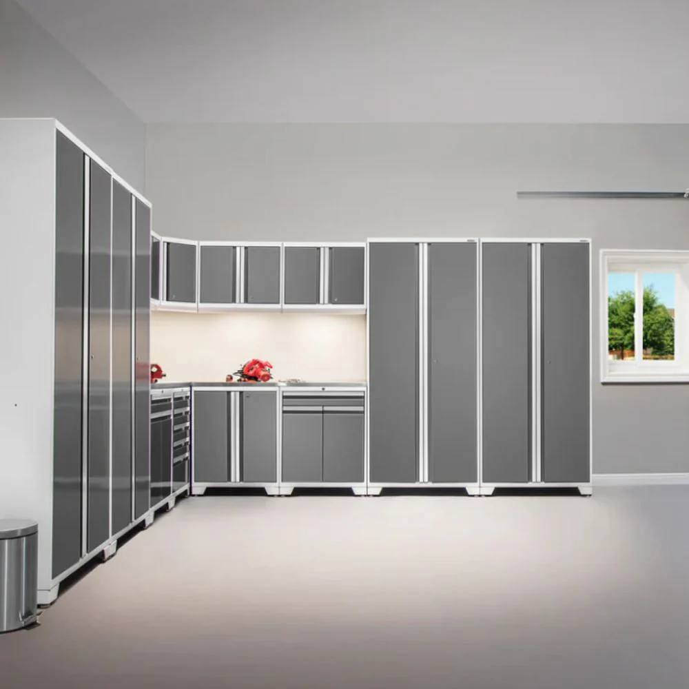 NewAge Products Pro Series 7 Piece Cabinet Set - White Frame/Platinum Door - Image 3