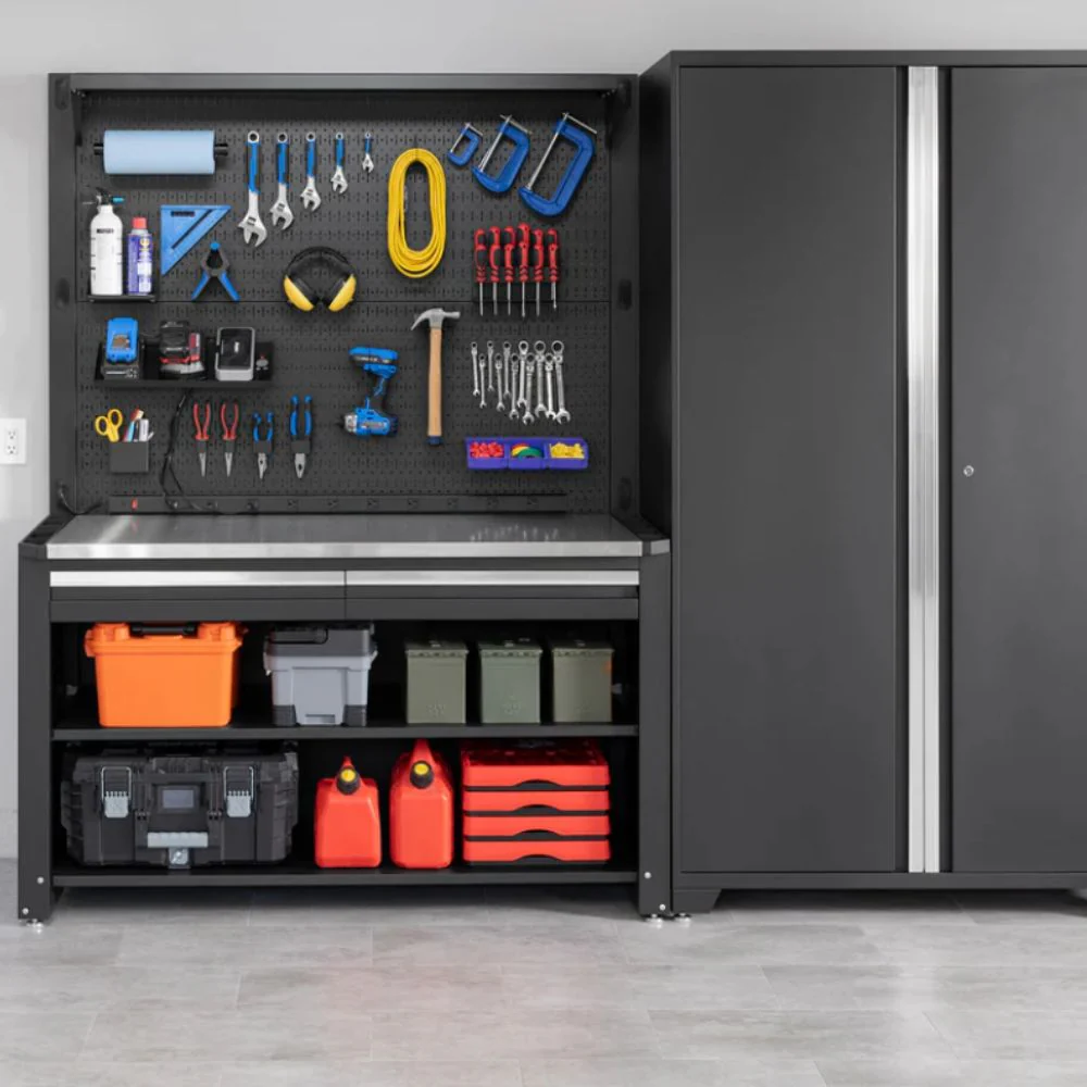 NewAge Products Pro Series 78" Workstation - Black Frame with Gray Door with 30-pc. Accessory Kit - Image 15