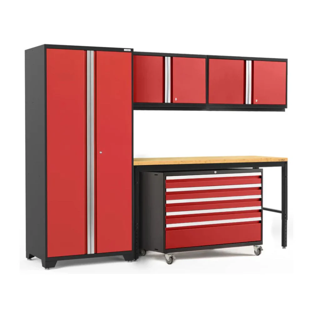 NewAge Products Pro Series 5 Piece Cabinet Set Black Frame with Red Door