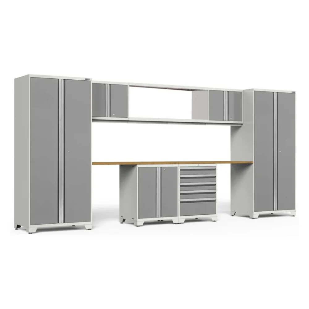 NewAge Products Pro Series 9 Piece Cabinet Set - White Frame/Platinum Door