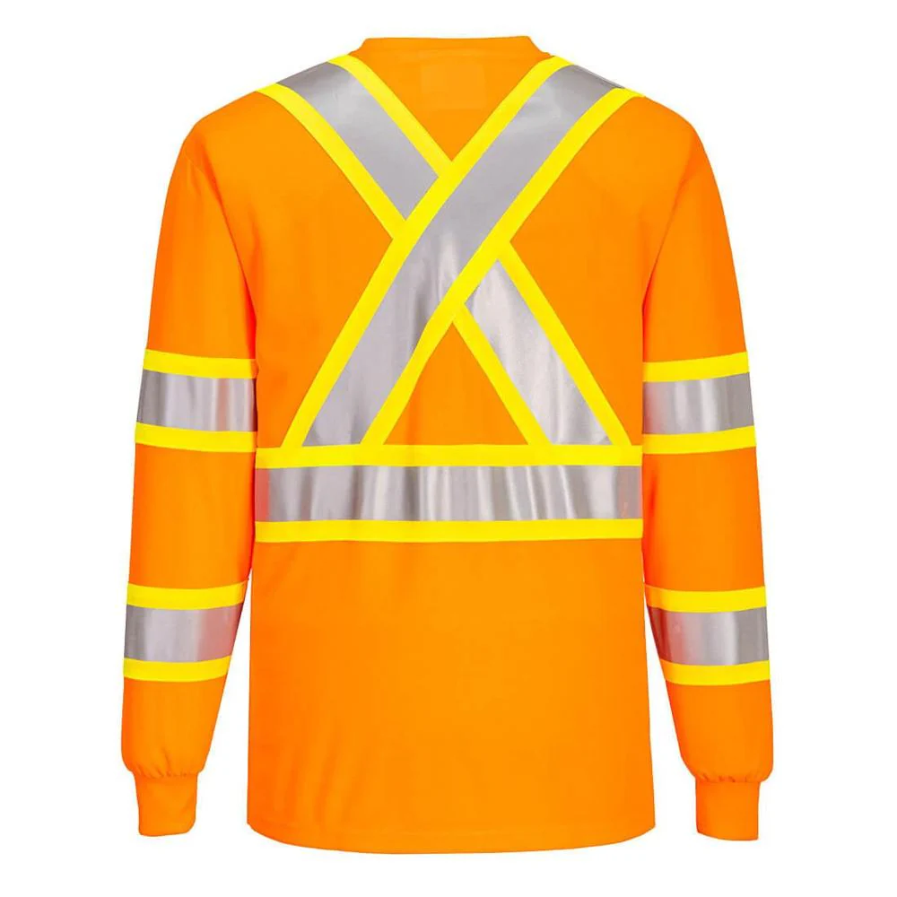 Portwest CA111 - Hi-Vis X Back Contrast Tape T-Shirt L/S (Orange) - Image 2