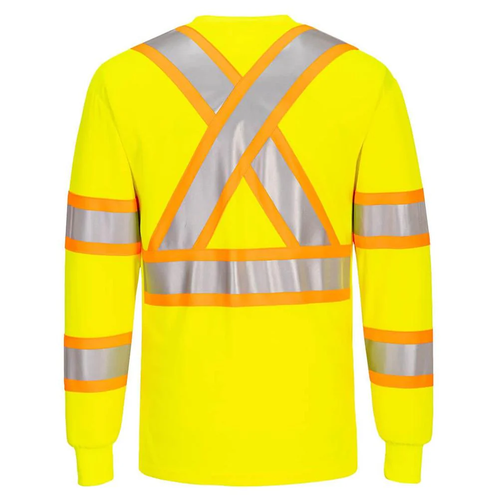 Portwest CA111 - Hi-Vis X Back Contrast Tape T-Shirt L/S (Yellow) - Image 2
