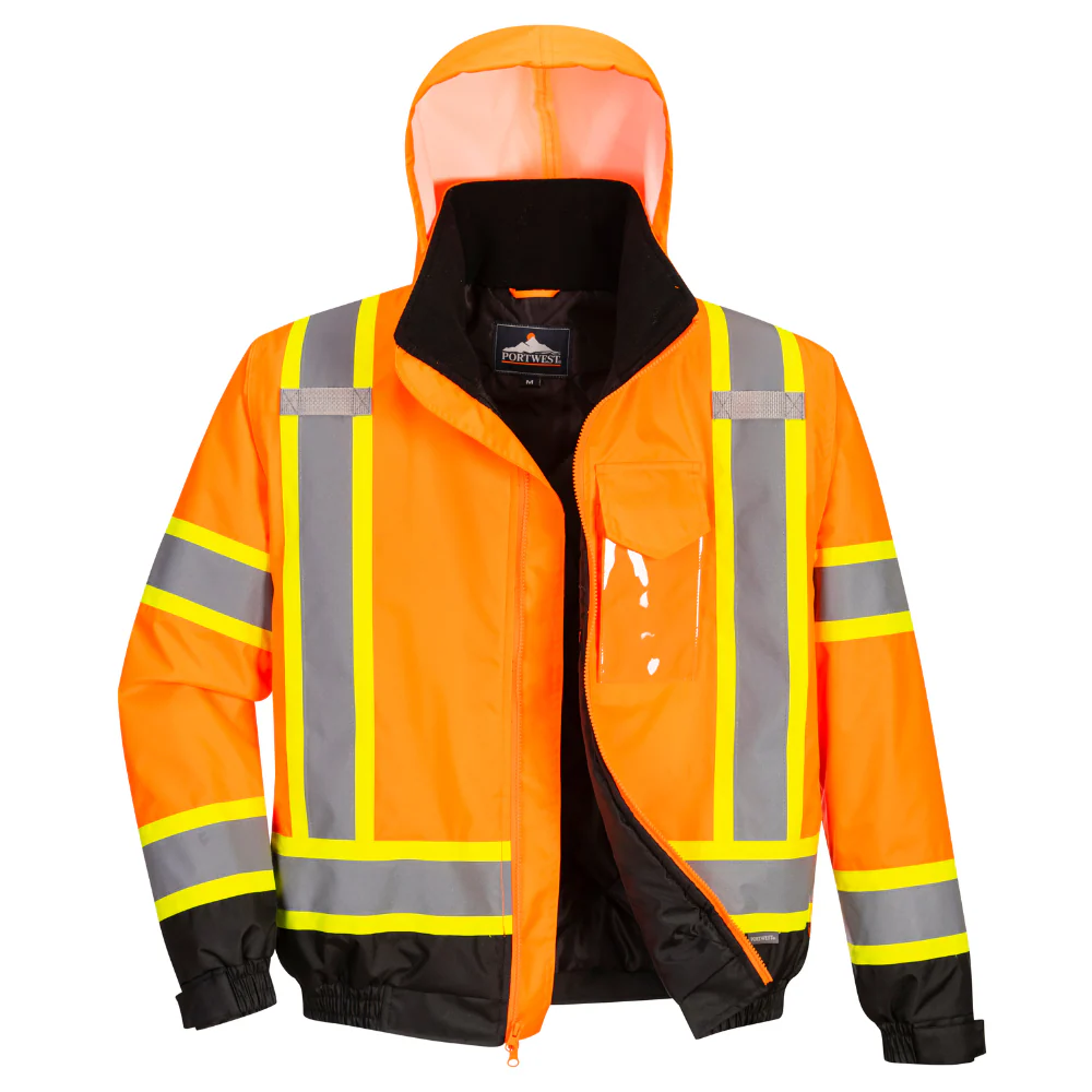 Portwest CA160 - Hi-Vis X Back Contrast Tape Winter Bomber Jacket (Orange/Black) - Image 3