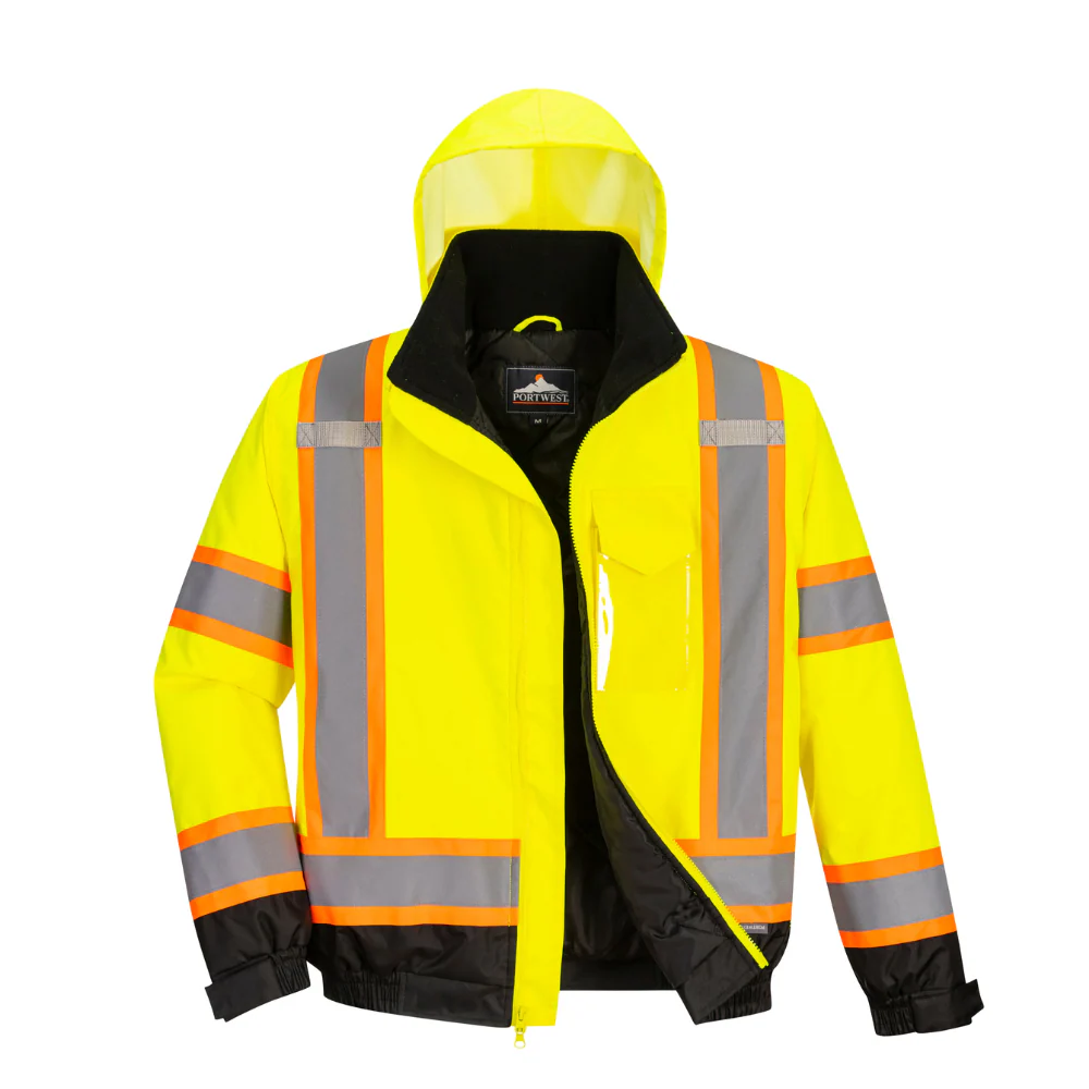 Portwest CA160 - Hi-Vis X Back Contrast Tape Winter Bomber Jacket (Yellow/Black) - Image 2