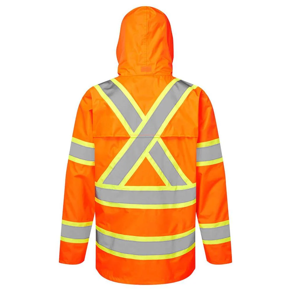 Portwest CA400 - Hi-Vis X Back Contrast Tape Rain Jacket (Orange) - Image 2