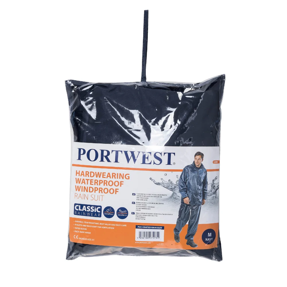 Portwest L440 - Essentials Rainsuit (2 Piece Suit) Navy - Image 3