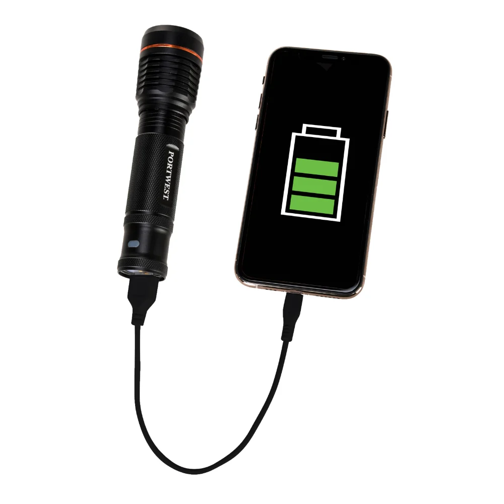 Portwest PA75 - USB Rechargeable Flashlight (Black) | POR-PA75BKR - Image 4