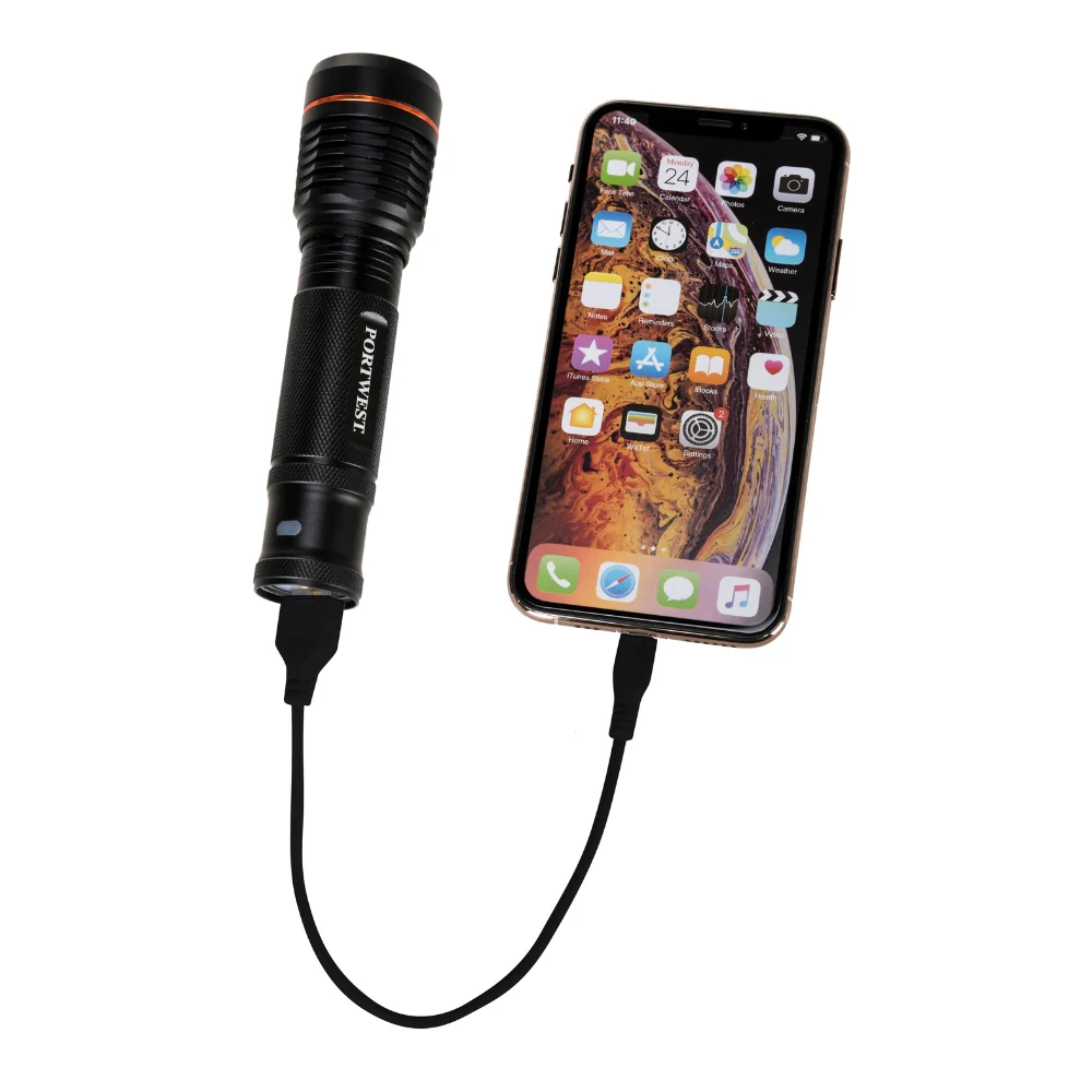 Portwest PA75 - USB Rechargeable Flashlight (Black) | POR-PA75BKR - Image 5