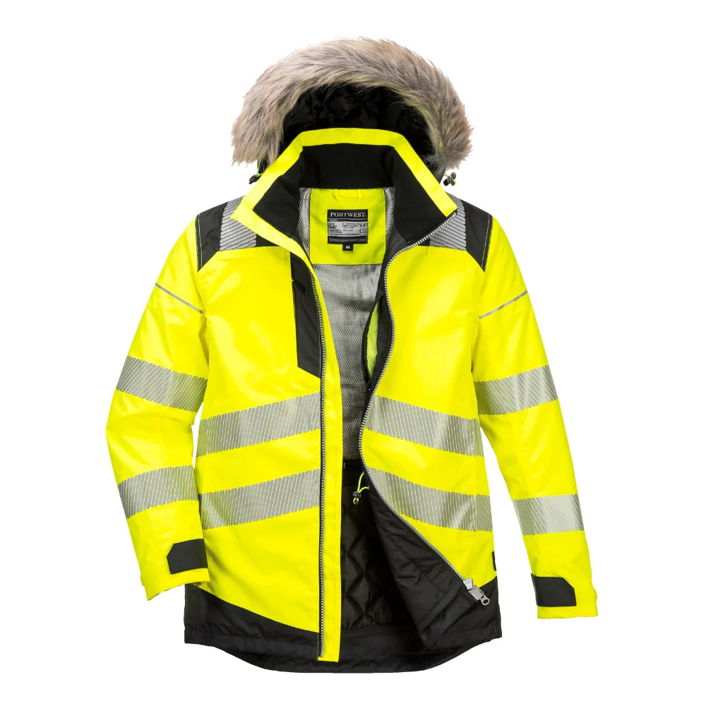 Portwest PW369 - PW3 Hi-Vis Winter Parka Jacket (Yellow/Black) - Image 2
