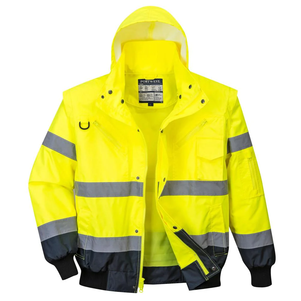 Portwest UC465 - Hi-Vis Contrast Bomber Jacket (Yellow/Navy) - Image 2