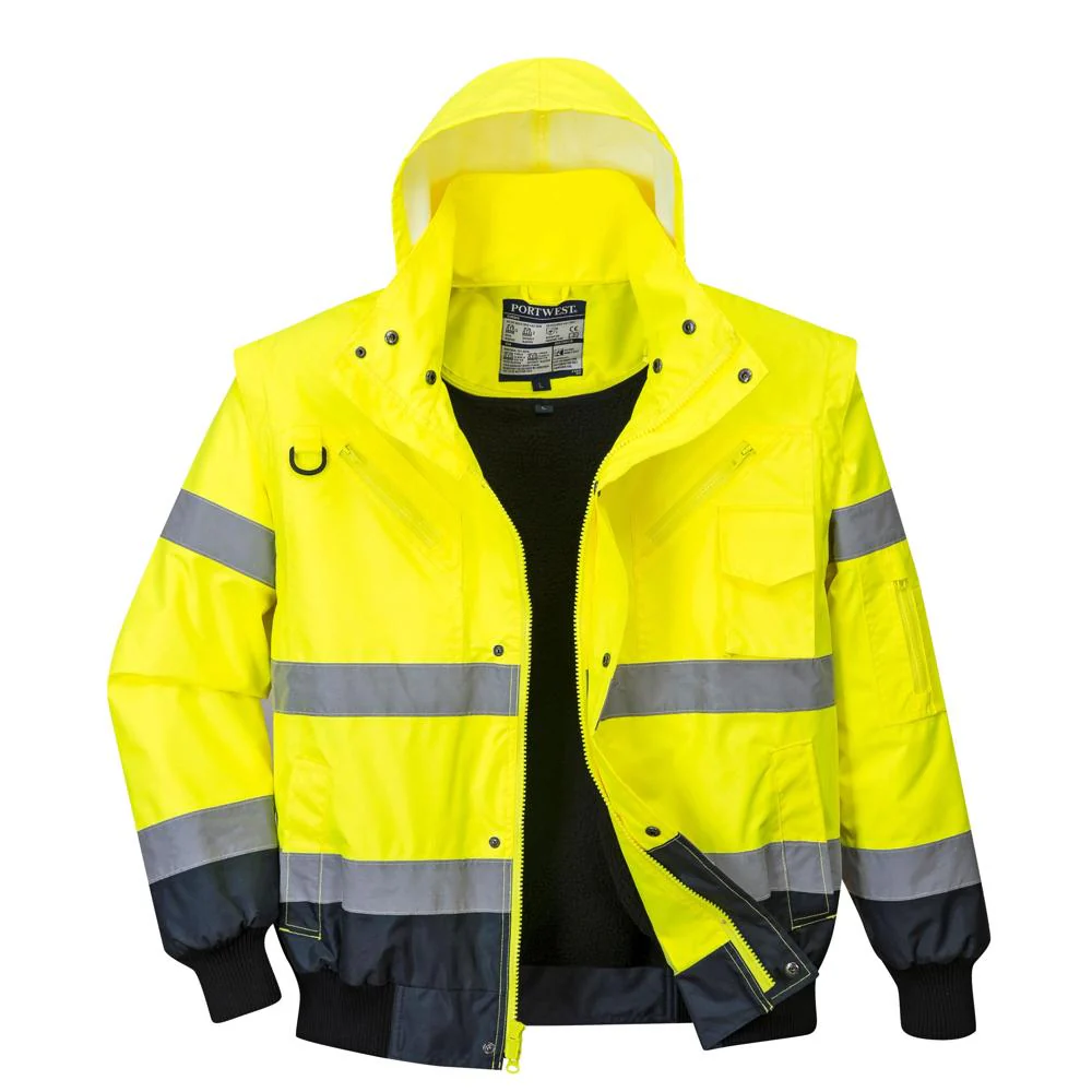 Portwest UC465 - Hi-Vis Contrast Bomber Jacket (Yellow/Navy) - Image 3