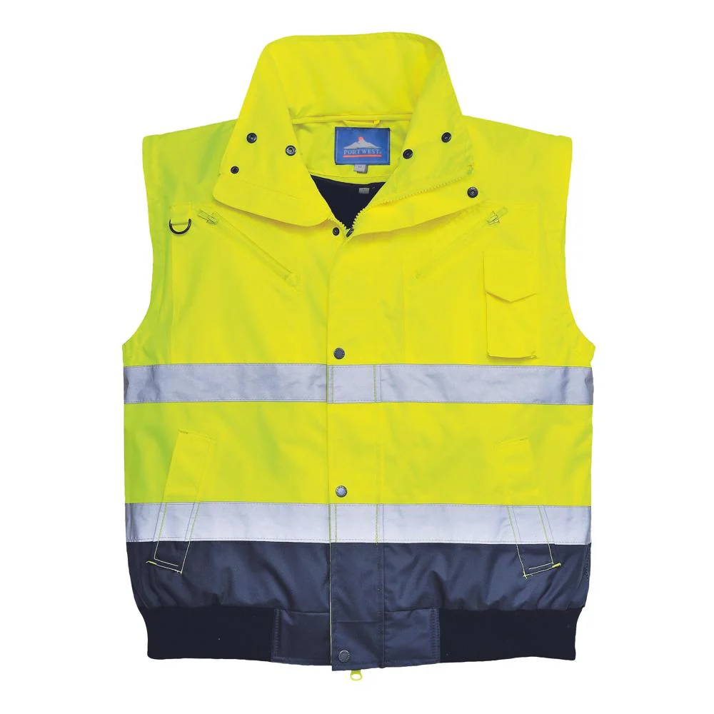 Portwest UC465 - Hi-Vis Contrast Bomber Jacket (Yellow/Navy) - Image 4