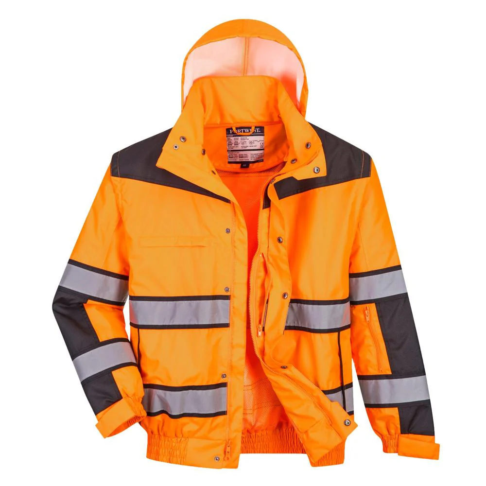 Portwest UC466 - Hi-Vis Classic Bomber Jacket (Orange/Black) - Image 2