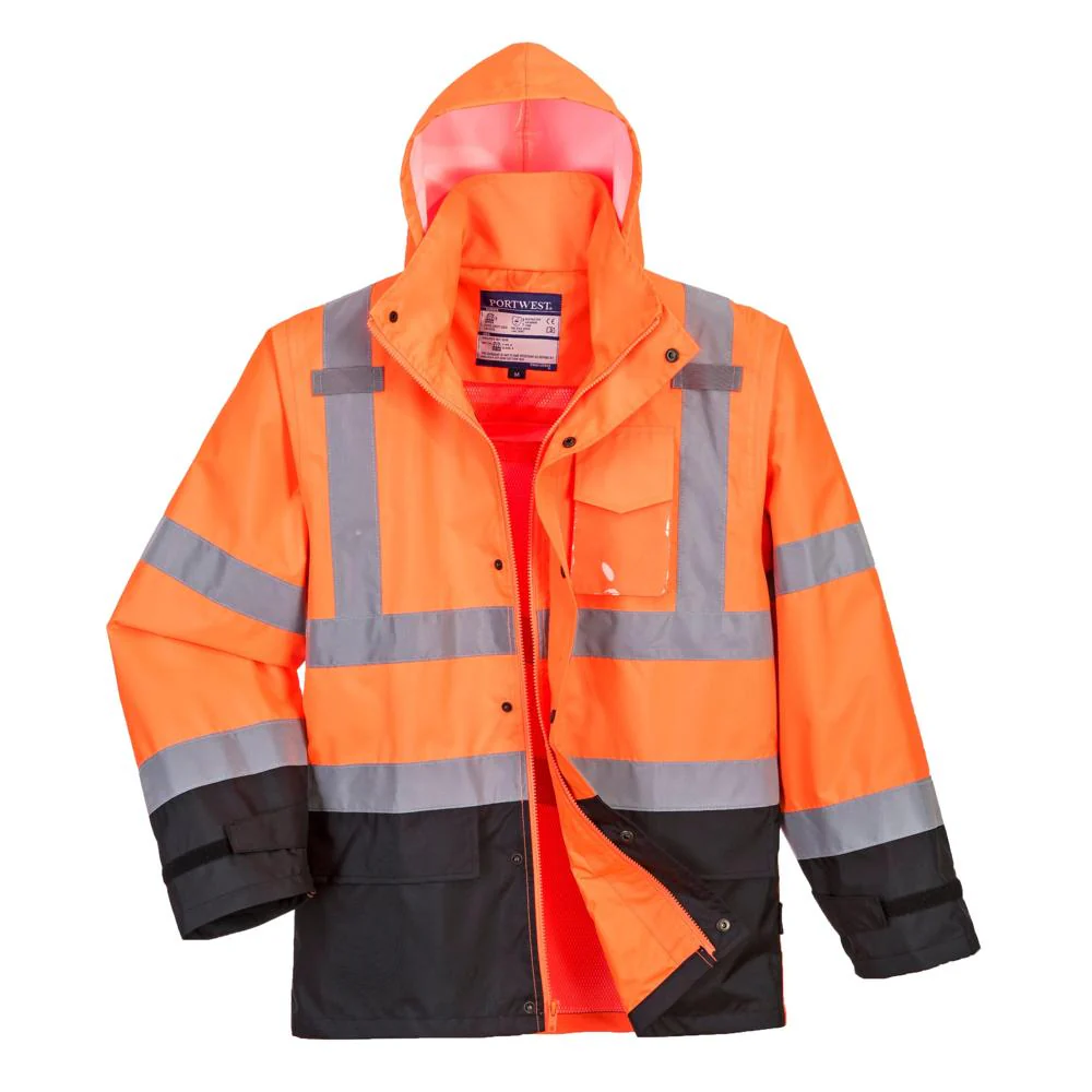 Portwest US366 - Hi-Vis Contrast Rain Jacket (Orange/Black) - Image 2