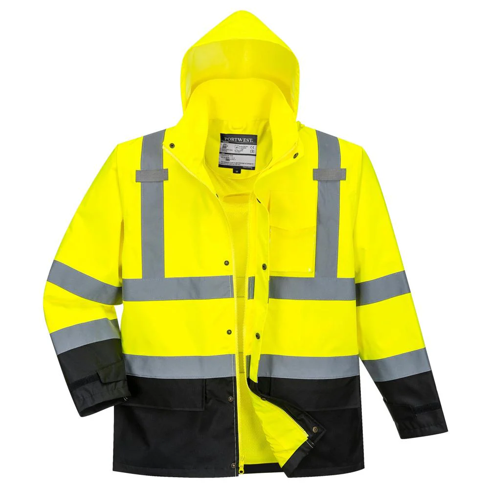 Portwest US366 - Hi-Vis Contrast Rain Jacket (Yellow/Black) - Image 2
