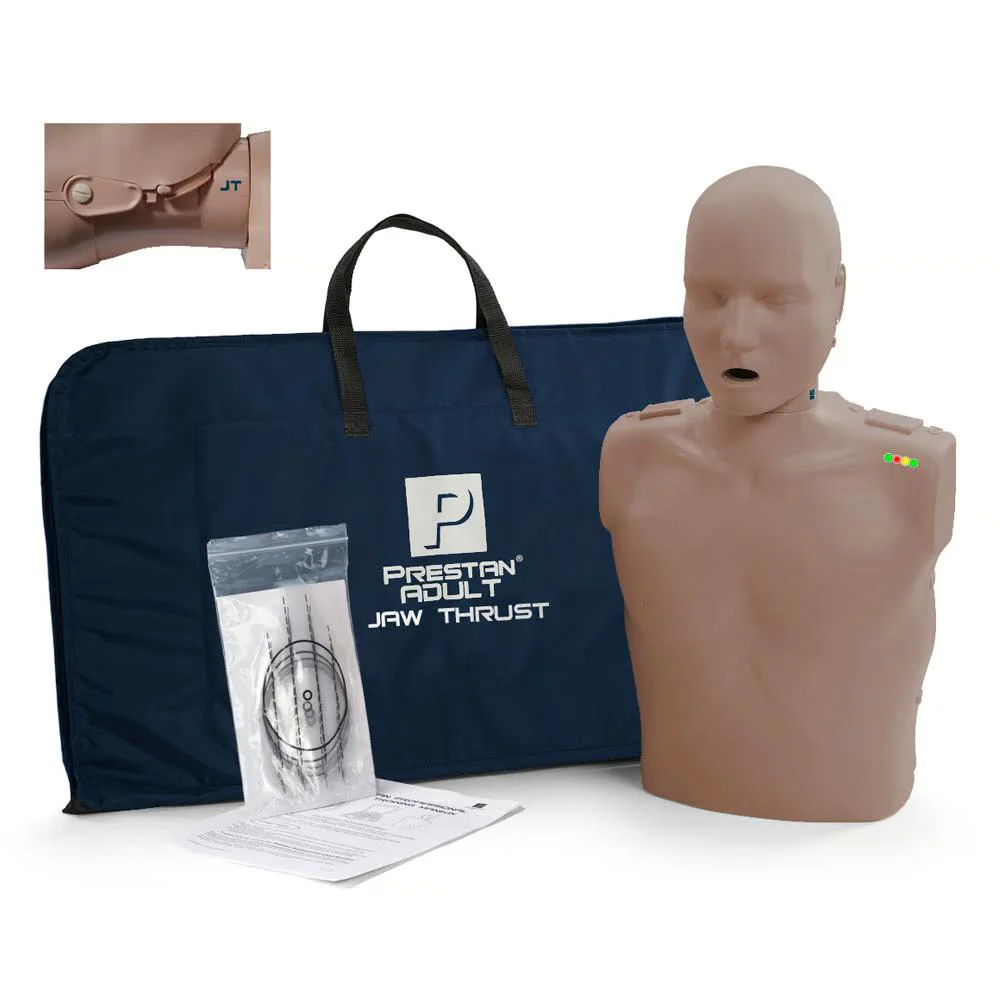 Prestan Professional Adult CPR Training Manikin with Jaw Thrust and Monitor, Dark Skin Tone | CPR-PP-JTM-100M-DS