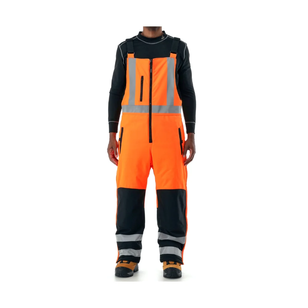 RefrigiWear HiVis Insulated Softshell High Bib Overalls (Black/Orange) - Image 3