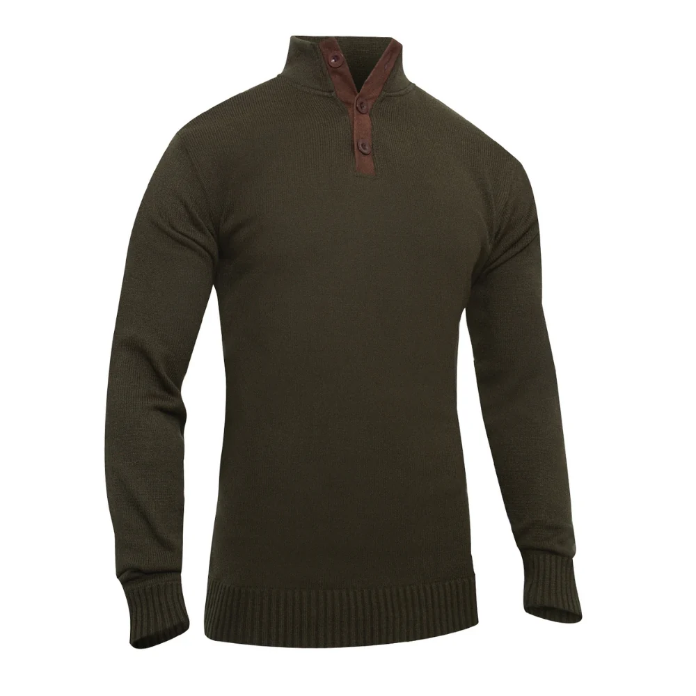 Rothco 3-Button Sweater With Suede Accents (Olive Drab)