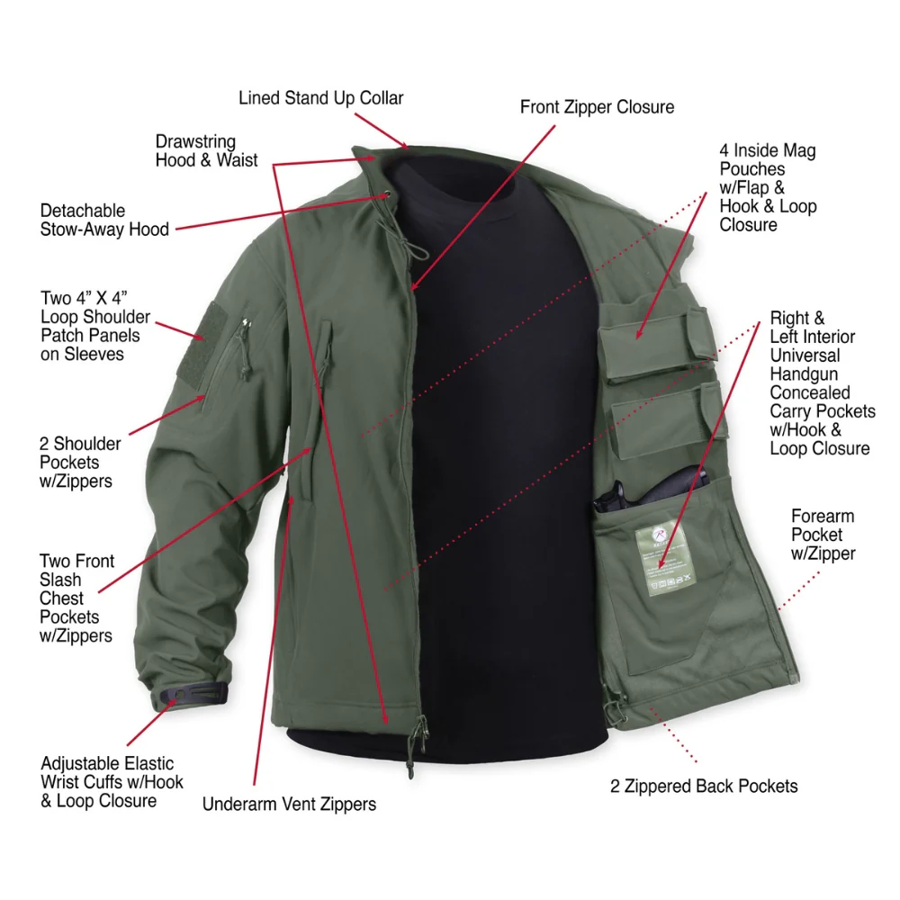 Rothco Concealed Carry Soft Shell Jacket (Woodland Camo) - Image 12