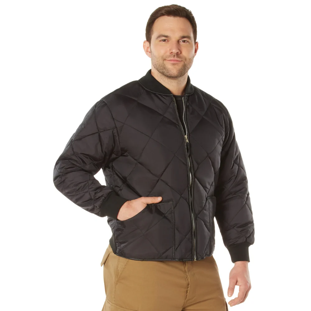 Rothco Diamond Nylon Quilted Flight Jacket (Black) - Image 3