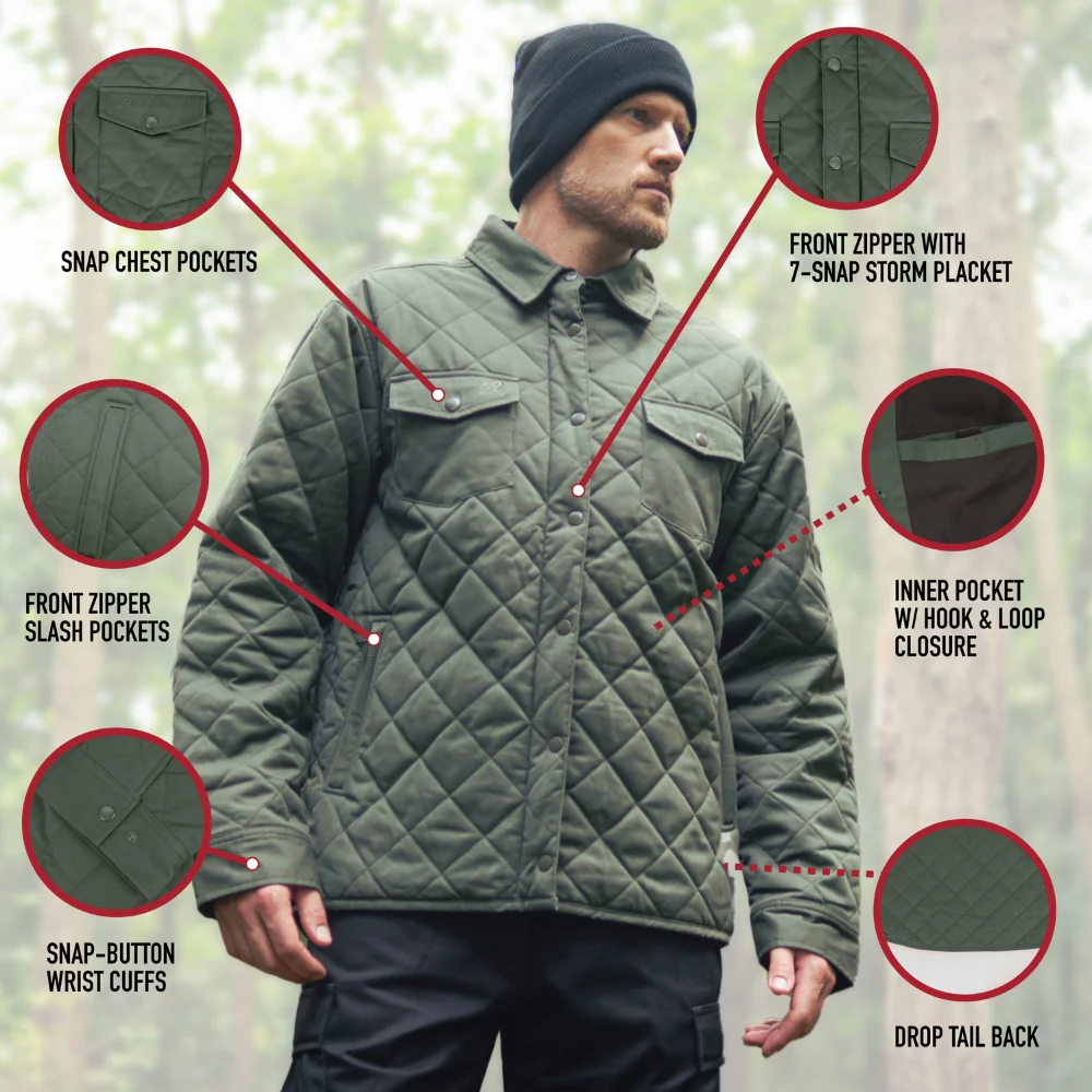 Rothco Diamond Quilted Cotton Jacket (Olive Drab) - Image 5