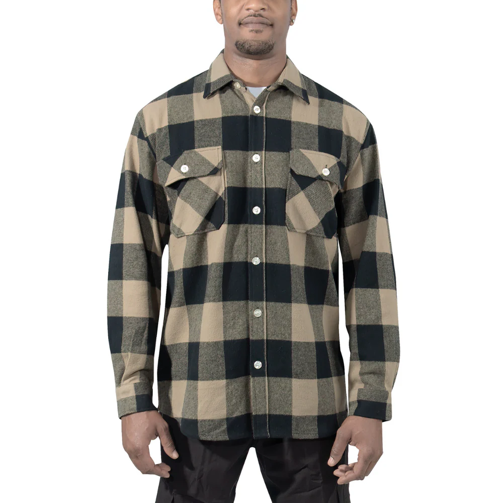 Rothco Extra Heavyweight Buffalo Plaid Flannel Shirt (Coyote Brown Plaid)