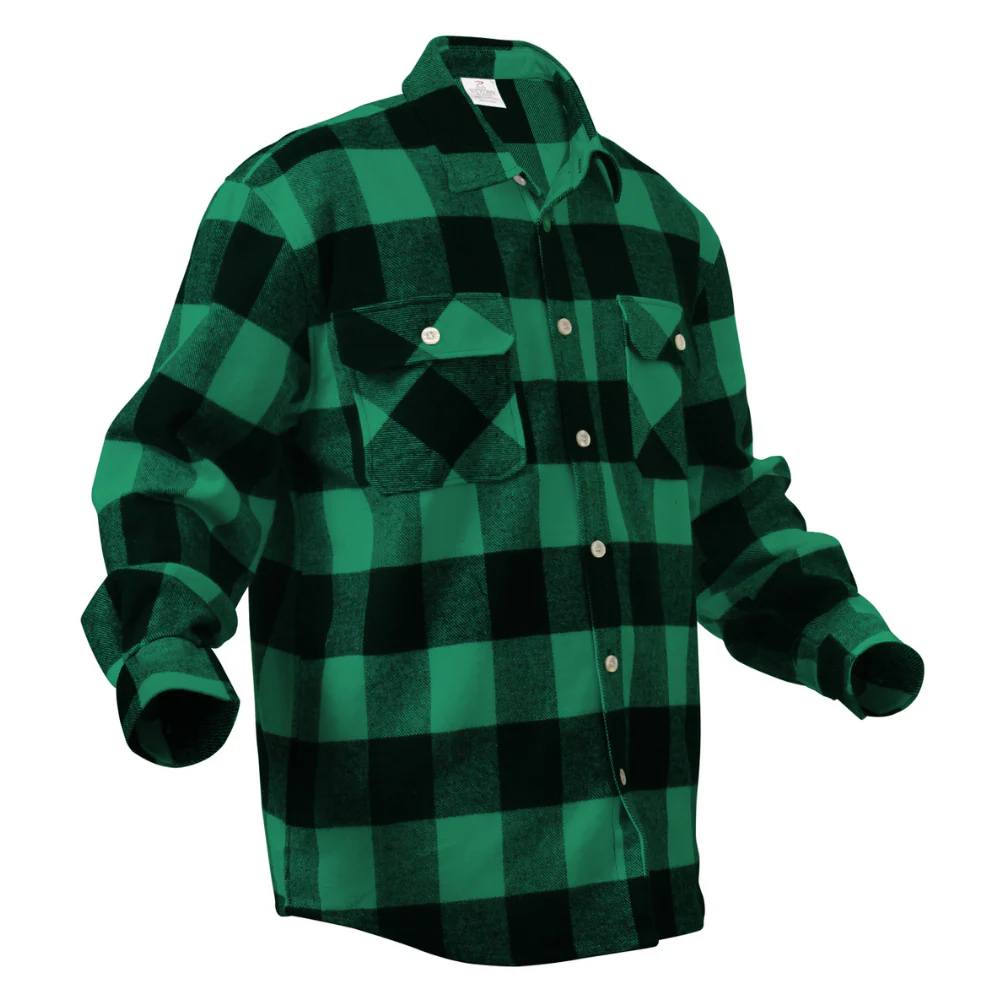 Rothco Extra Heavyweight Buffalo Plaid Flannel Shirt (Green Plaid) - Image 2