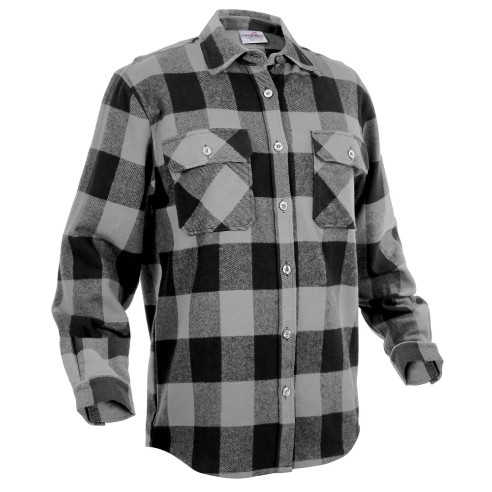 Rothco Extra Heavyweight Buffalo Plaid Flannel Shirt (Grey Plaid) - Image 2