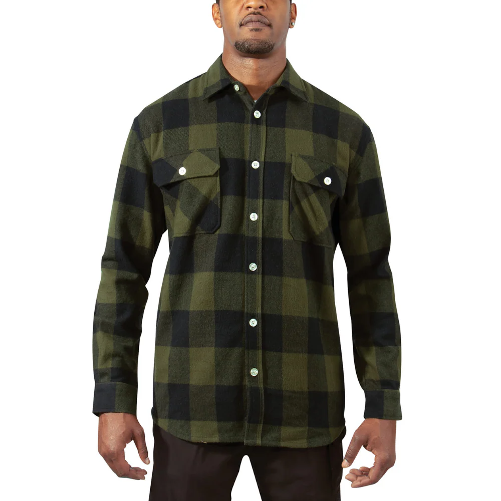 Rothco Extra Heavyweight Buffalo Plaid Flannel Shirt (Olive Drab Plaid)