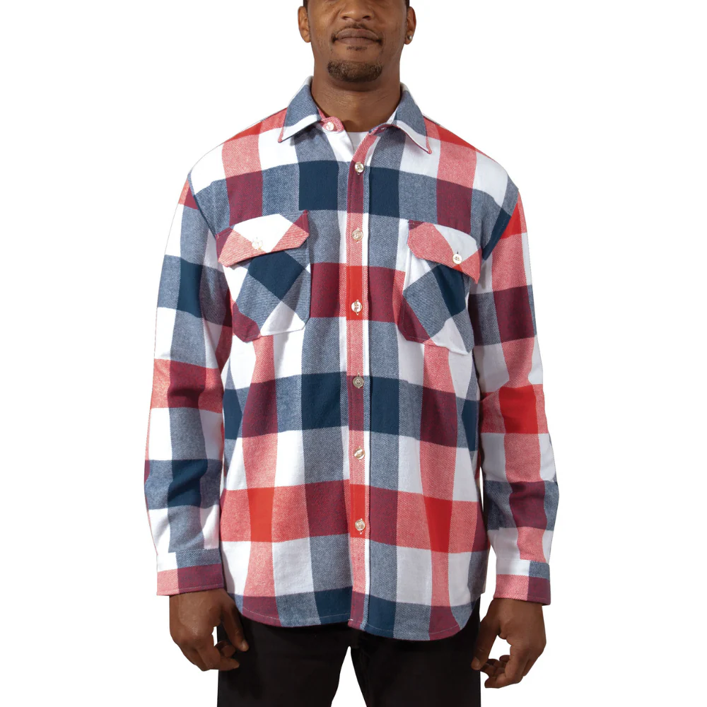 Rothco Extra Heavyweight Buffalo Plaid Flannel Shirt (Red / White / Blue Plaid)