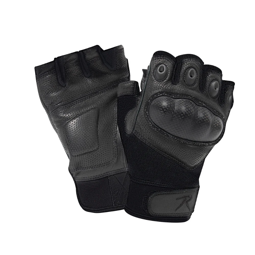 Rothco Fingerless Cut and Fire Resistant Carbon Hard Knuckle Gloves - Black