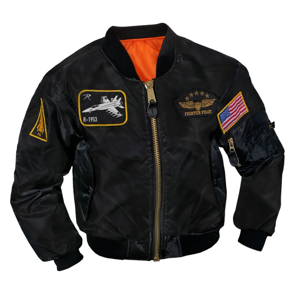 Rothco Kids Flight Jacket With Patches (Black)