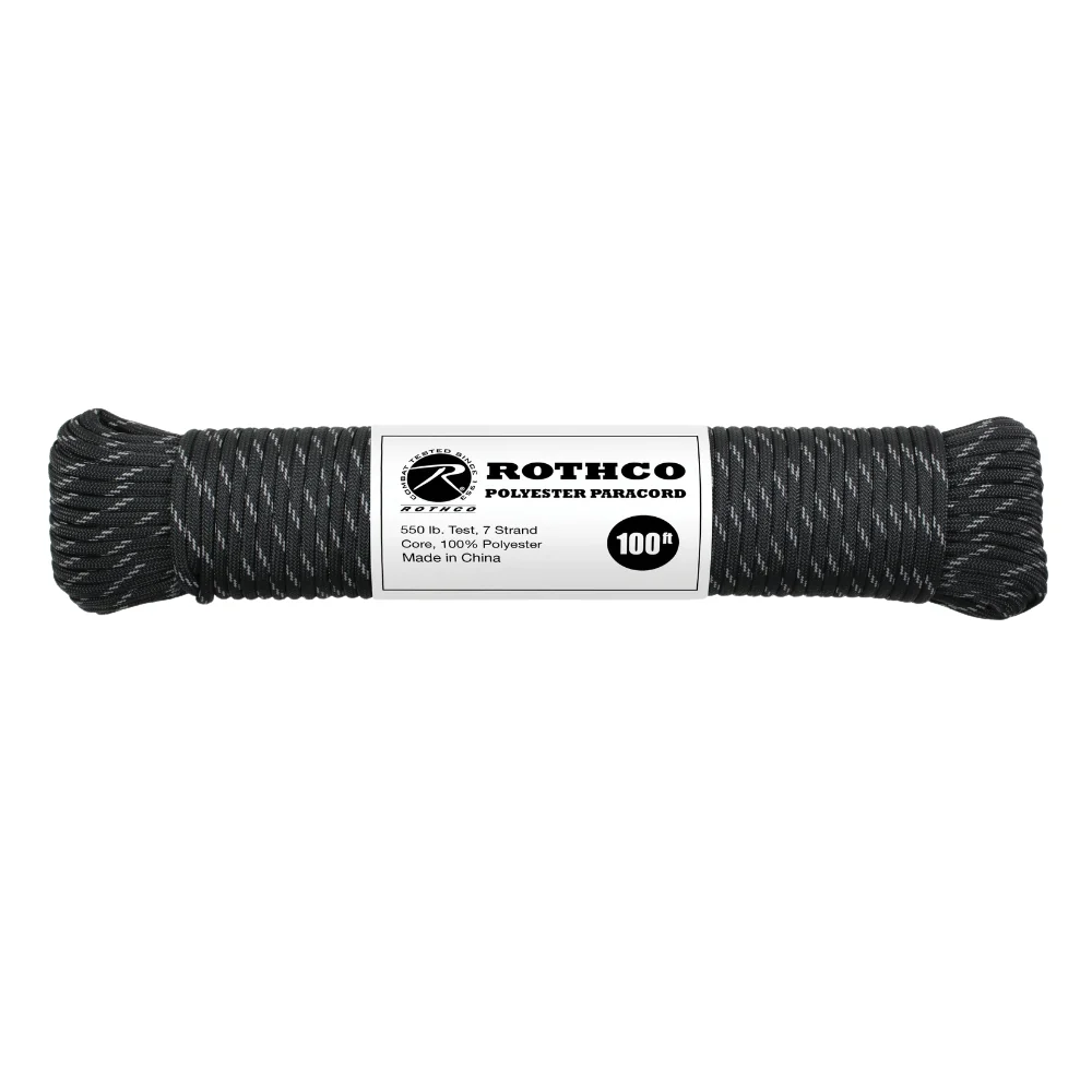 Rothco Polyester Paracord - Black with Reflective Tracers | RCO-613902308152